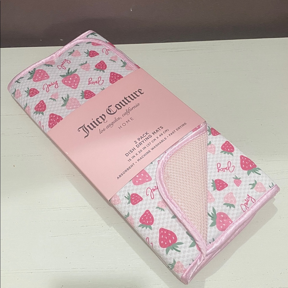 Juicy Couture Pink Strawberry Fruit Dish Drying Mats Kitchen Set